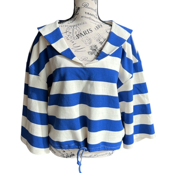 Anthropologie Sunday in Brooklyn Collared Structured nautical Crop Top Sz XL - Picture 2 of 7